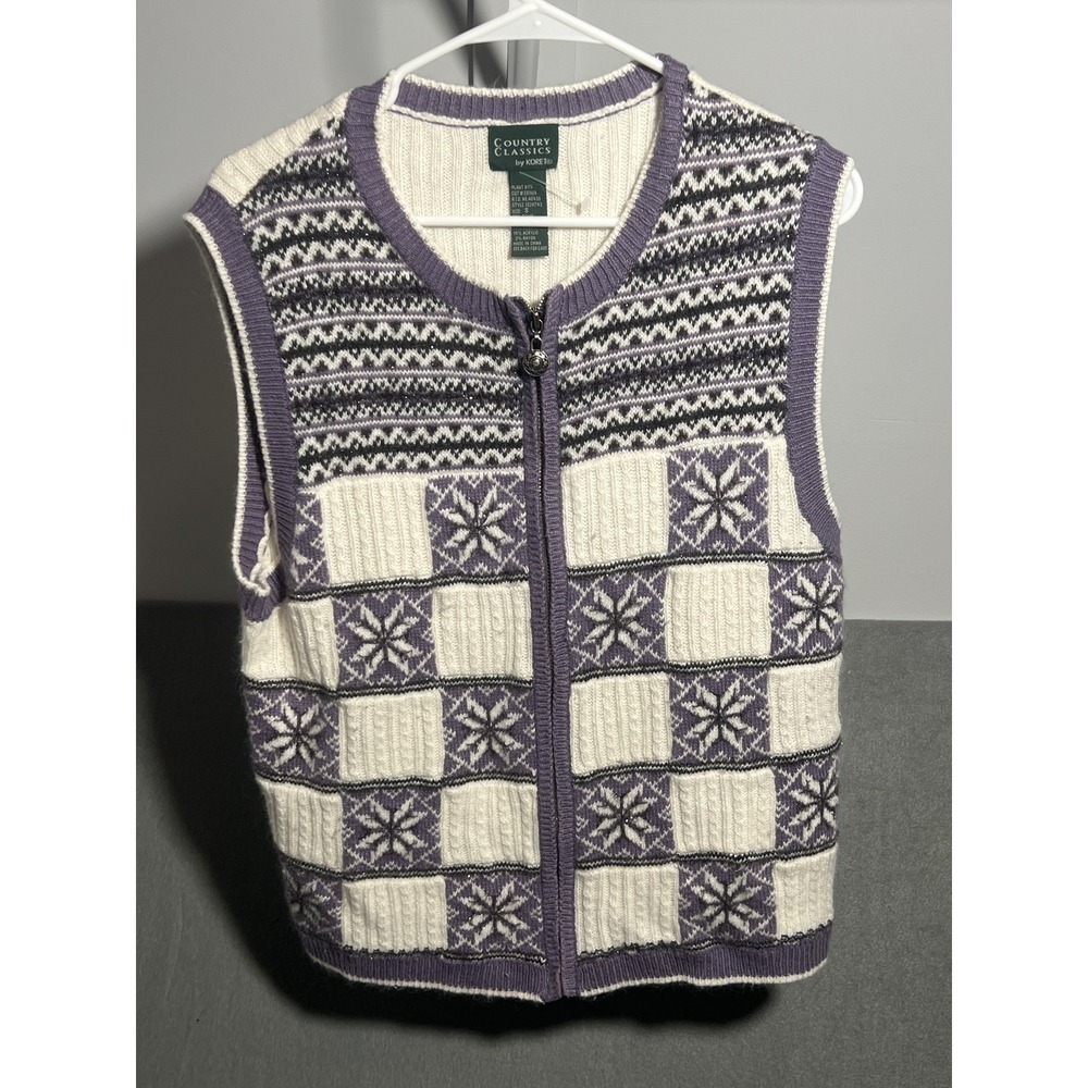 Country Classics by‎ Koret Women's S Fair Isle Knit Full Zip Vest Sweater Purple